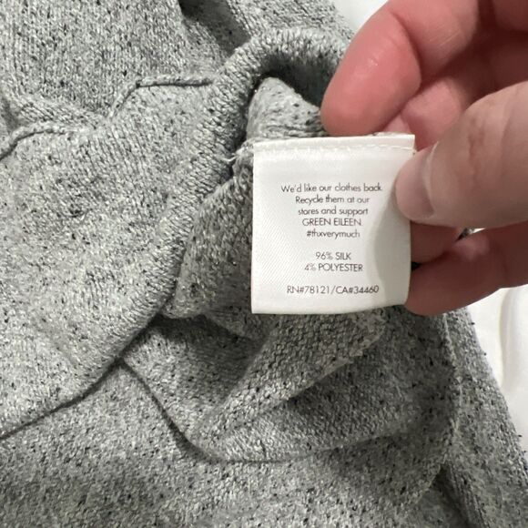 Eileen Fisher Open Neck Silk Heather Grey Slub Knit Sweater Size Medium - Picture 5 of 5
